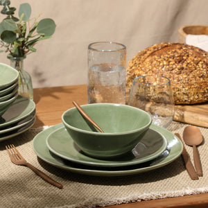 Bloomhouse Montecito Breeze 16 Piece Double Plates and Bowls Stoneware Reactive Glaze Dinnerware Set