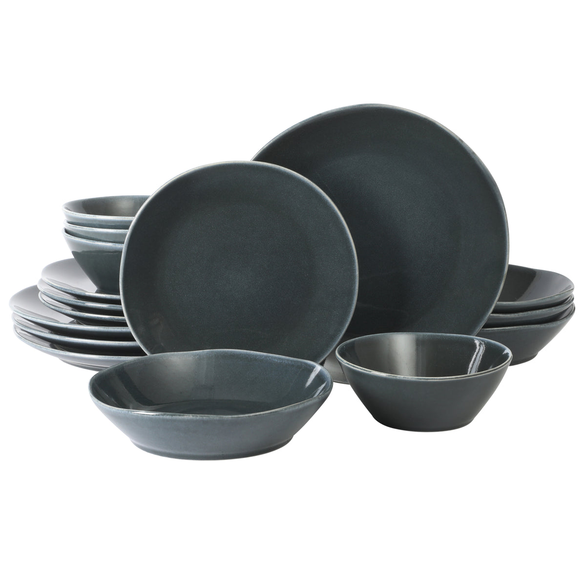 Montecito Breeze - 16-Piece Dinnerware Set for 4 - Reactive Glaze Stoneware - Laguna Dawn