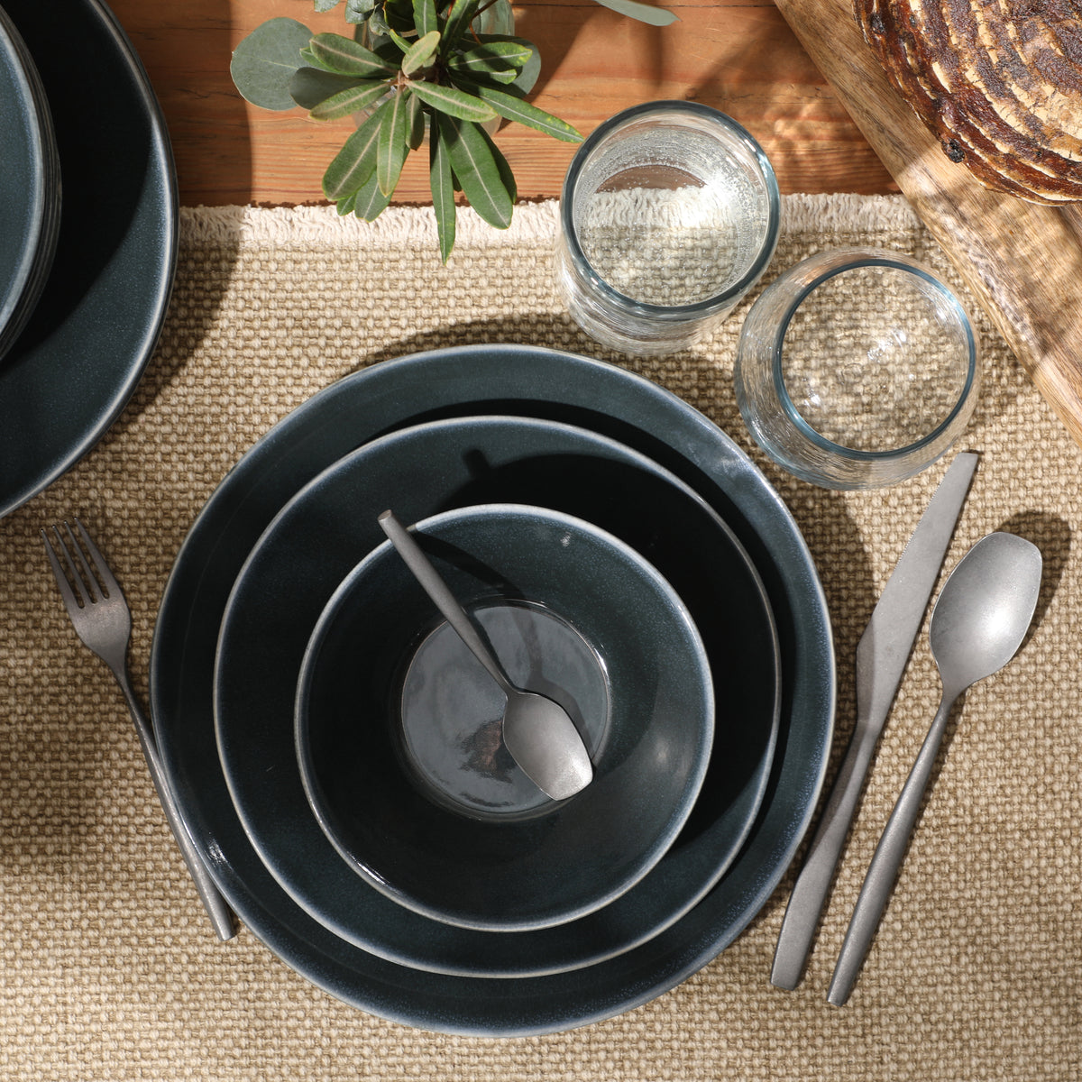 Bloomhouse Montecito Breeze 16 Piece Double Plates and Bowls Stoneware Reactive Glaze Dinnerware Set