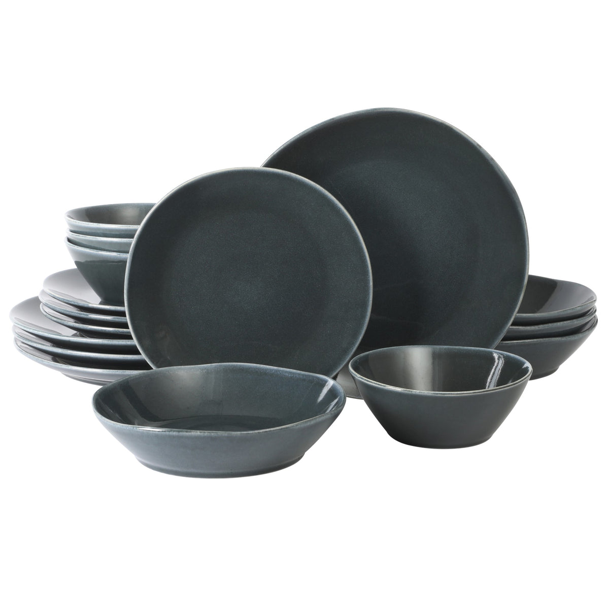 Bloomhouse Montecito Breeze 16 Piece Double Plates and Bowls Stoneware Reactive Glaze Dinnerware Set