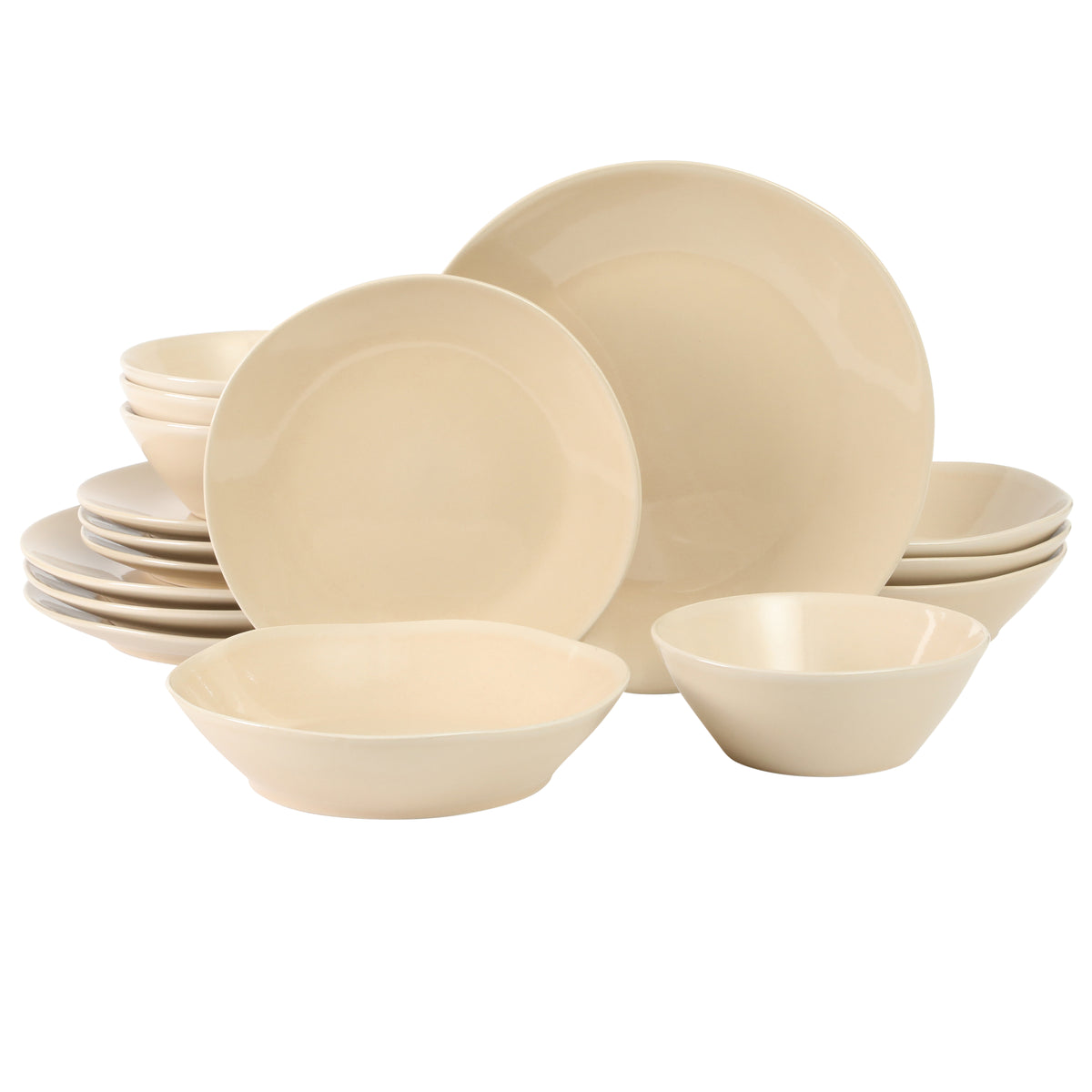 Montecito Breeze - 16-Piece Dinnerware Set for 4 - Reactive Glaze Stoneware - Marble Dawn Cream