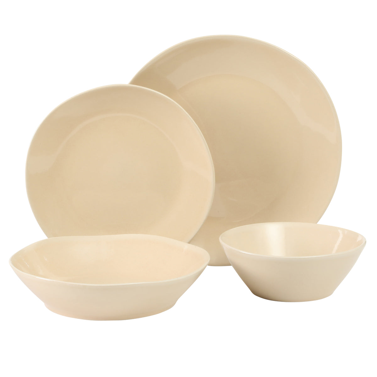 Montecito Breeze - 16-Piece Dinnerware Set for 4 - Reactive Glaze Stoneware - Marble Dawn Cream