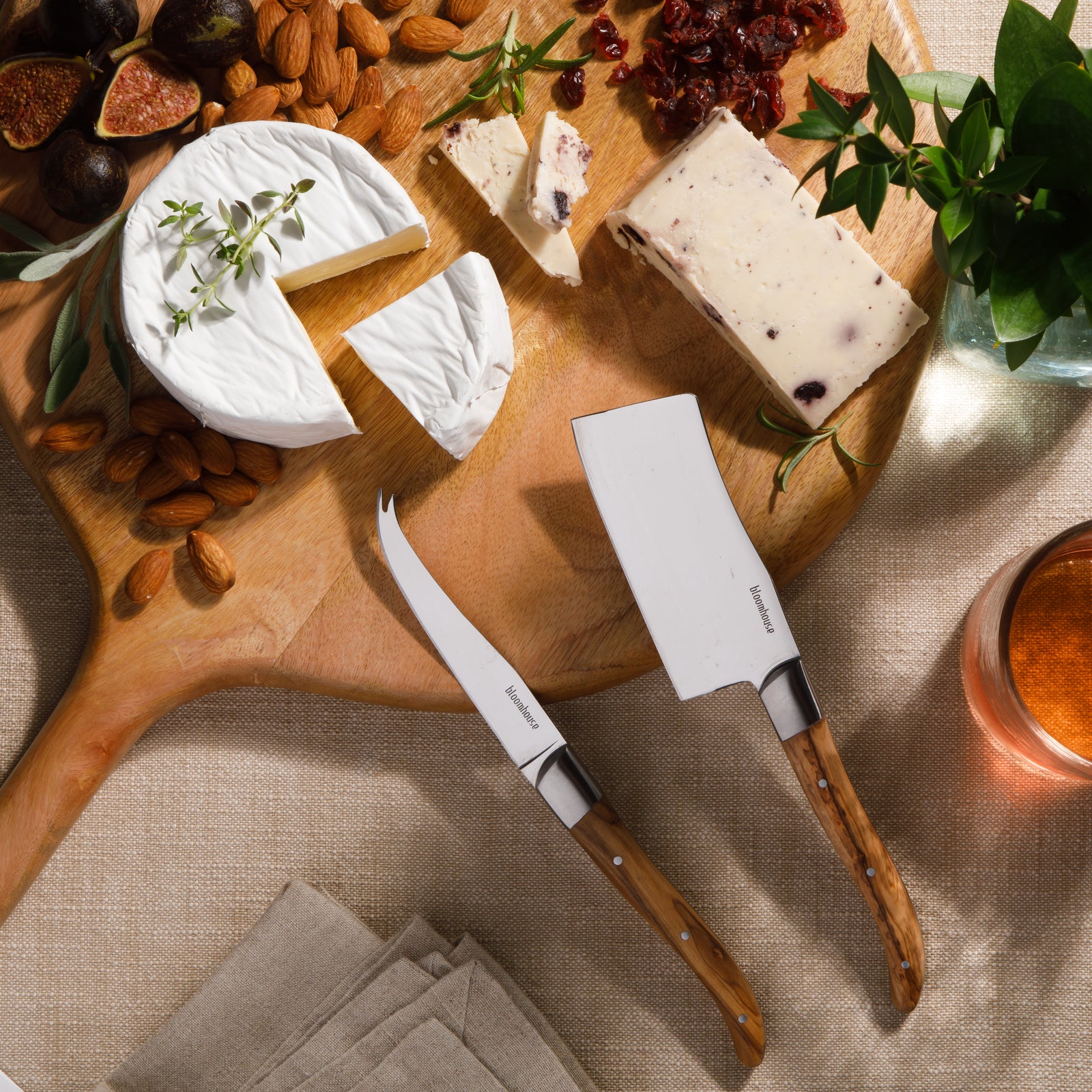Bloomhouse 2-Piece German Steel Cheese Knife Set with Olive Wood Handles – Artisan Soft & Hard Cheese Knives for Charcuterie, Grazing Boards & Entertaining