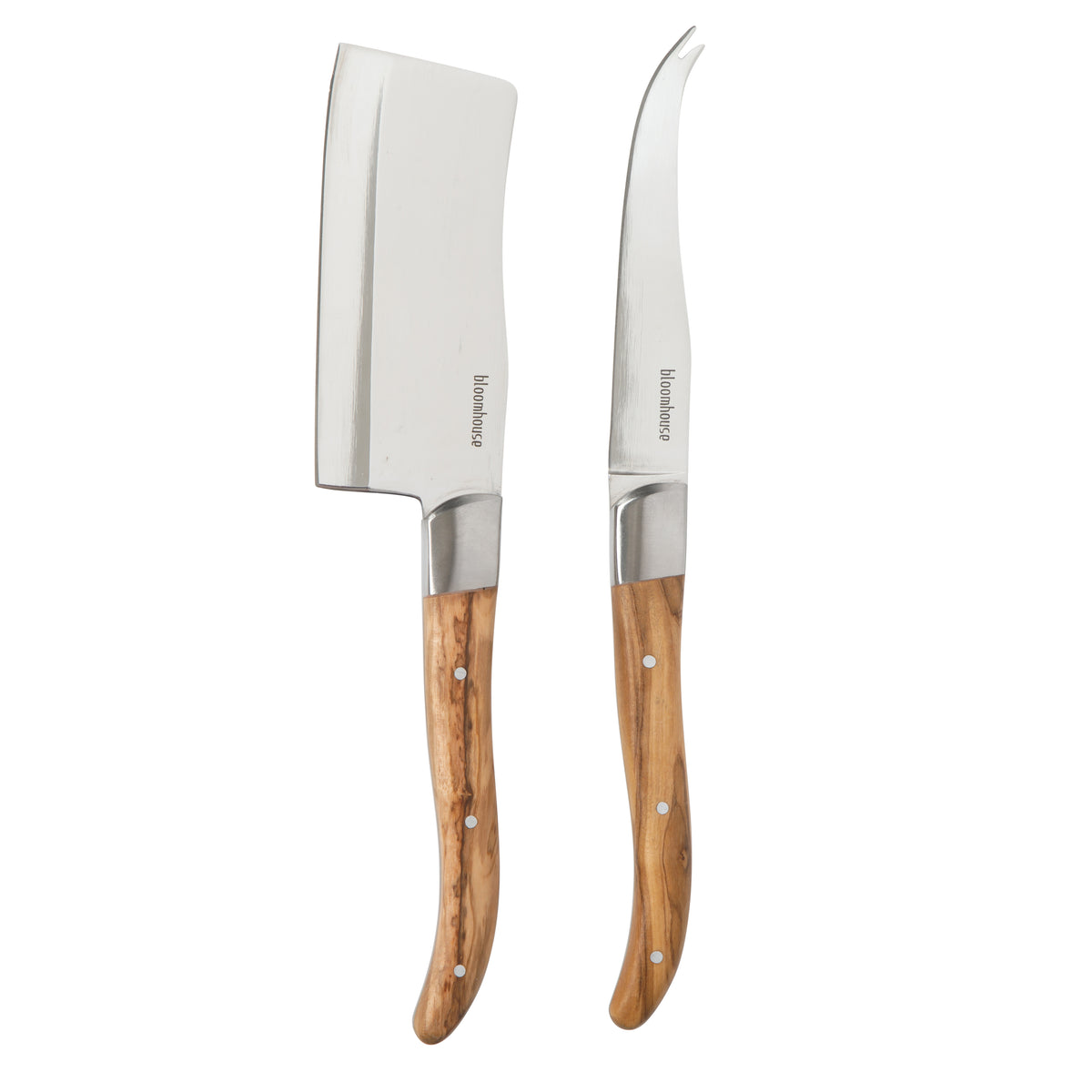 Bloomhouse 2-Piece German Steel Cheese Knife Set with Olive Wood Handles – Artisan Soft & Hard Cheese Knives for Charcuterie, Grazing Boards & Entertaining