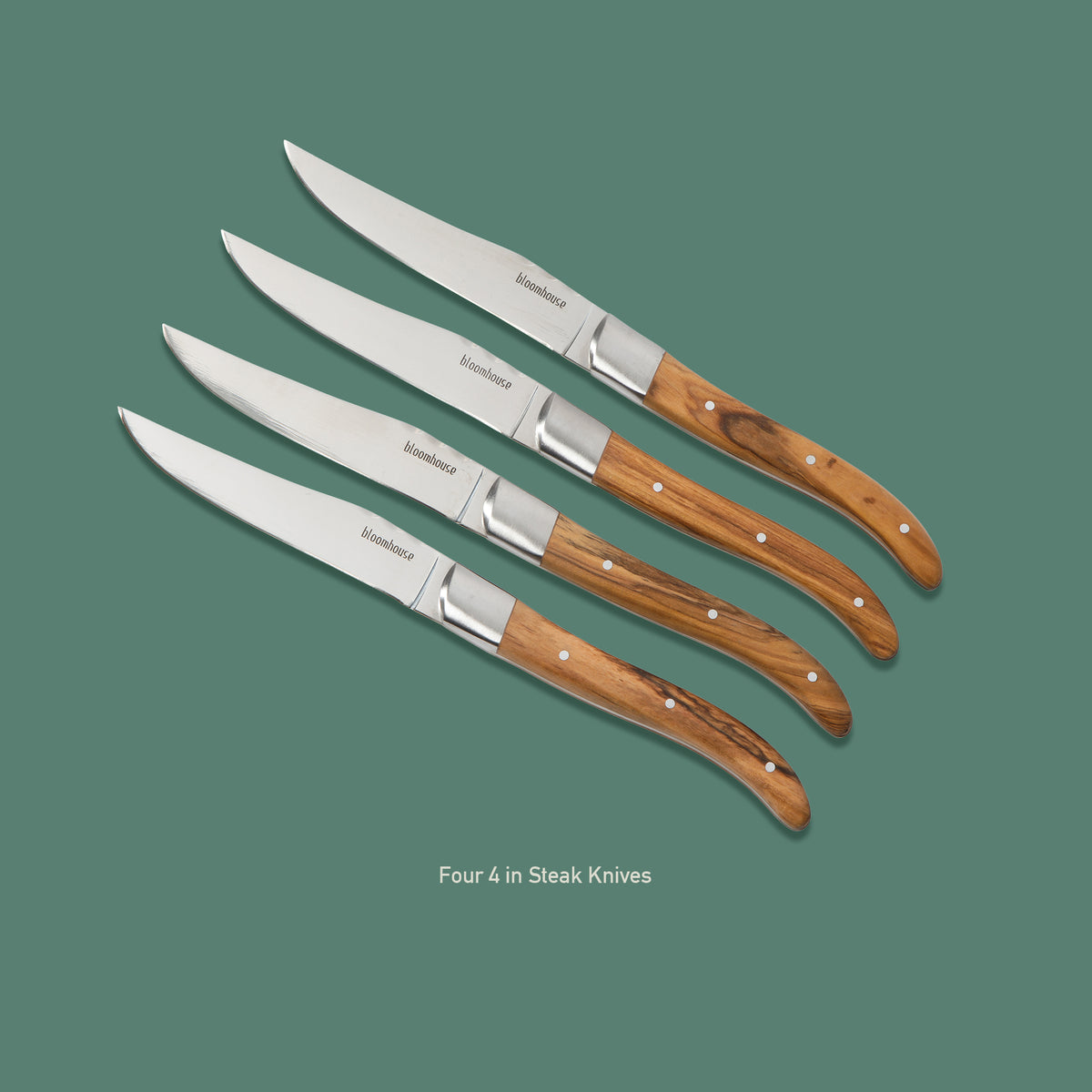 4-Piece Steak Knife Set - German Steel with Olive Wood Handles