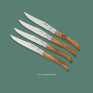 4-Piece Steak Knife Set - German Steel with Olive Wood Handles