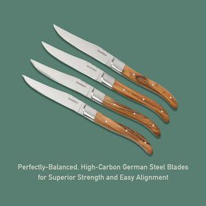 4-Piece Steak Knife Set - German Steel with Olive Wood Handles