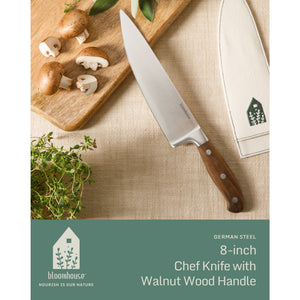 8 Inch Chef Knife - German Steel, Walnut Wood Handle