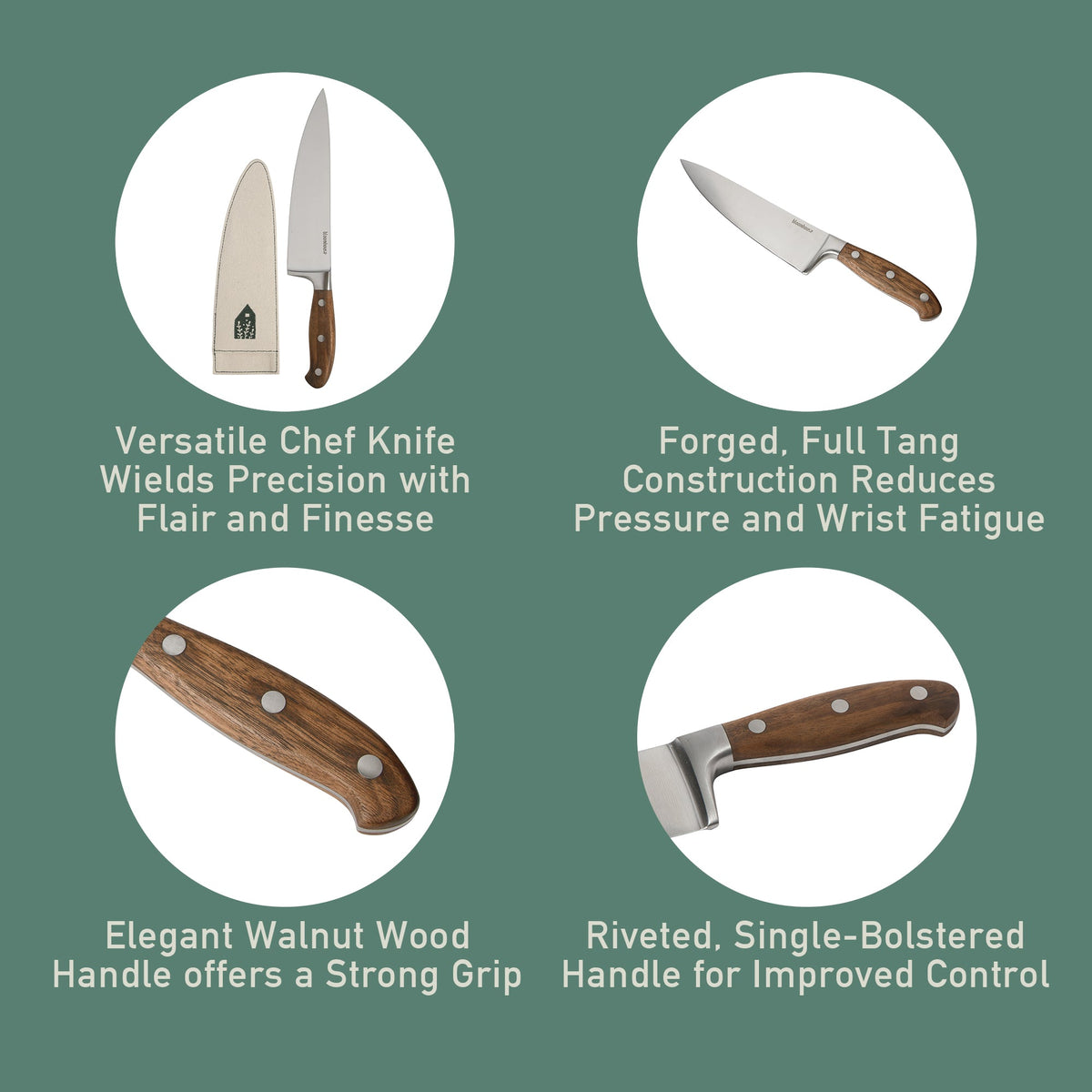 8 Inch Chef Knife - German Steel, Walnut Wood Handle