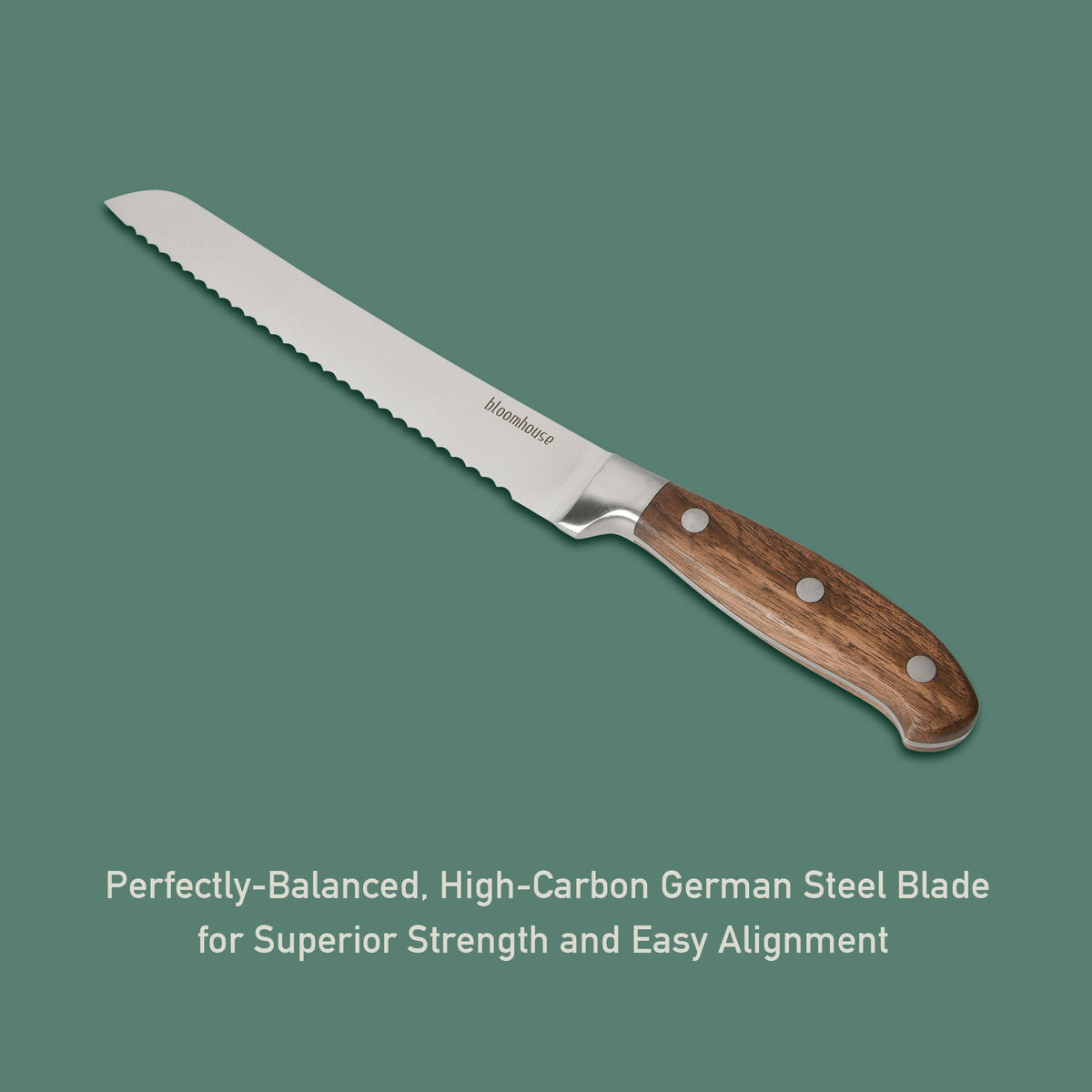 8 Inch Bread Knife - German Steel, Walnut Wood Handle