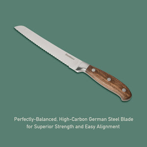 8 Inch Bread Knife - German Steel, Walnut Wood Handle