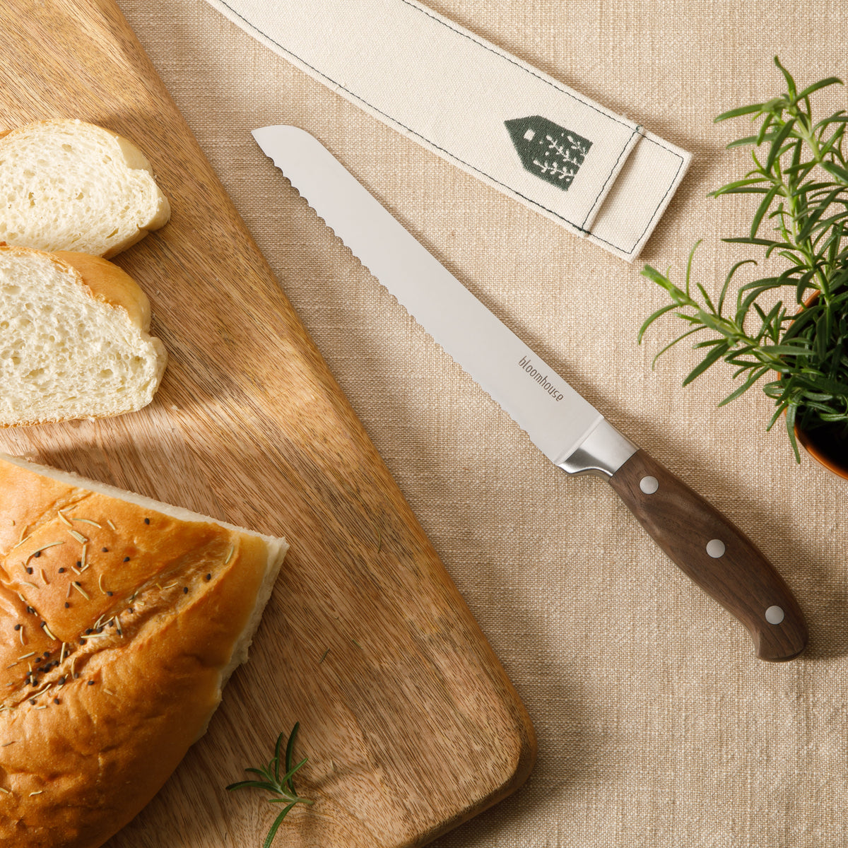8 Inch Bread Knife - German Steel, Walnut Wood Handle