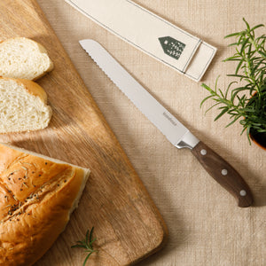 8 Inch Bread Knife - German Steel, Walnut Wood Handle