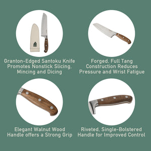 7 Inch Santoku Knife - German Steel, Walnut Wood Handle