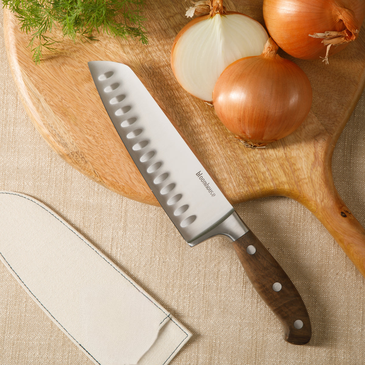 7 Inch Santoku Knife - German Steel with Walnut Wood Forged Handle