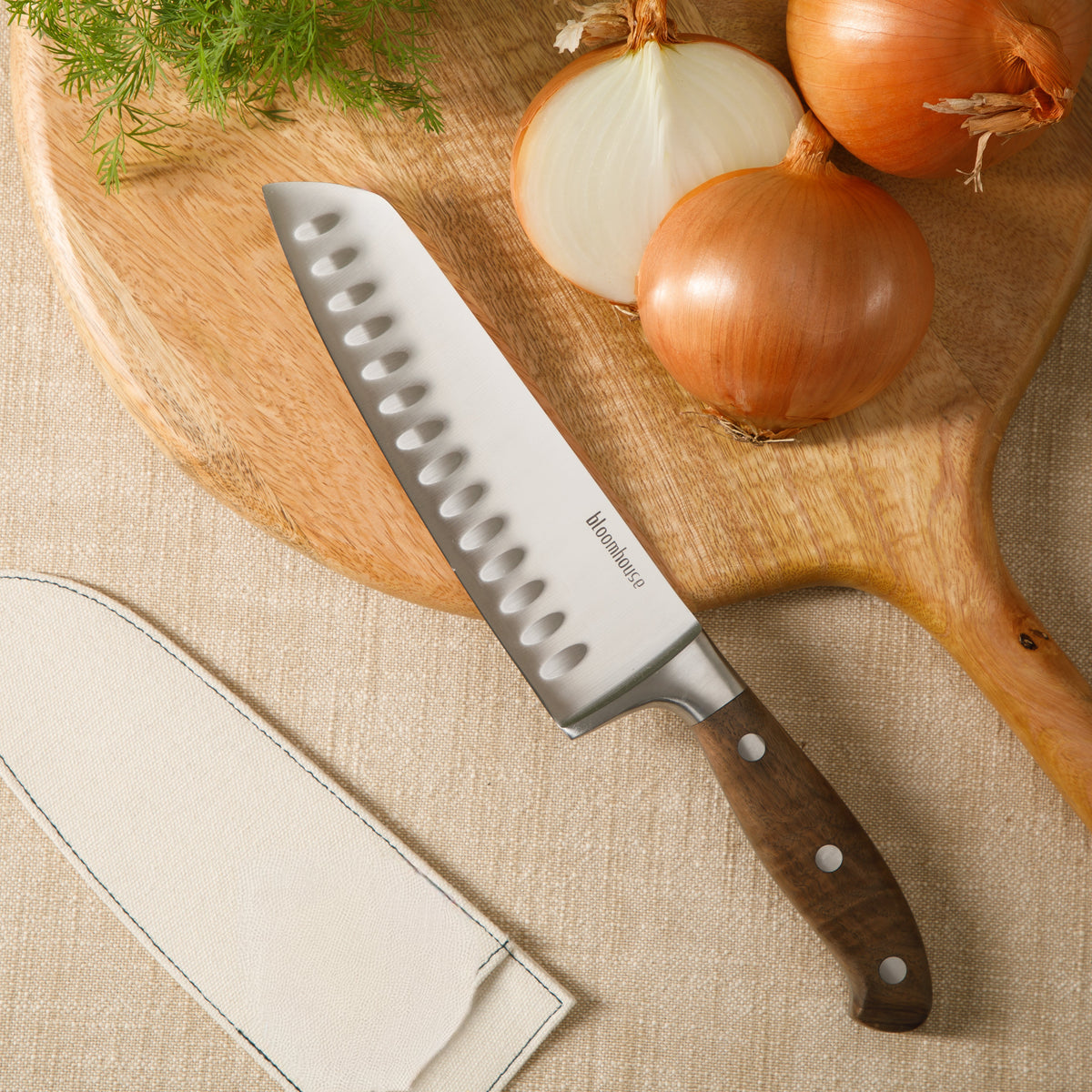 7 Inch Santoku Knife - German Steel, Walnut Wood Handle