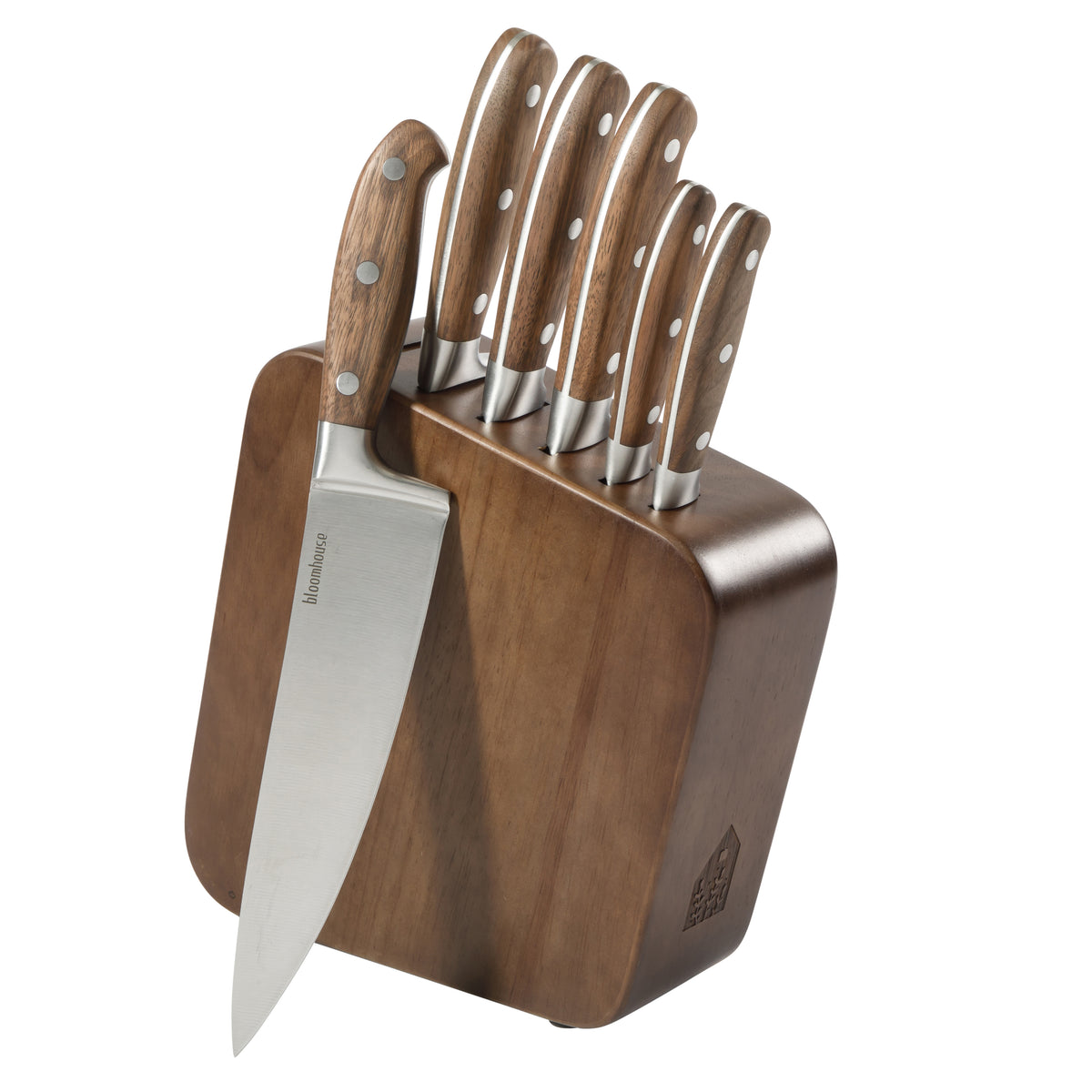 Bloomhouse 7 Piece Italian Walnut Wood Knife Block Set W/ German Steel Forged Knives