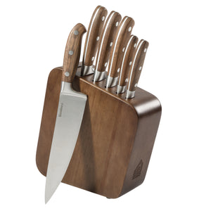 Bloomhouse 7 Piece Italian Walnut Wood Knife Block Set W/ German Steel Forged Knives
