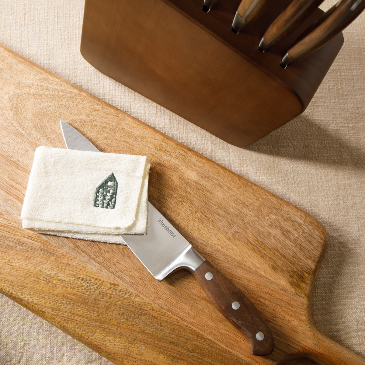 Bloomhouse 7 Piece Italian Walnut Wood Knife Block Set W/ German Steel Forged Knives