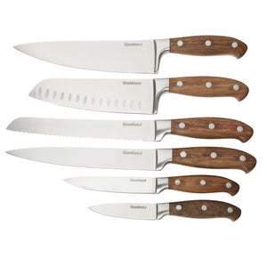 Bloomhouse 7 Piece Italian Walnut Wood Knife Block Set W/ German Steel Forged Knives