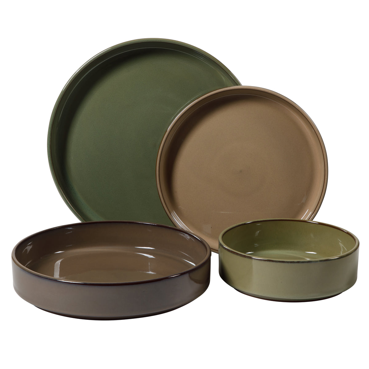 Bloomhouse - Two Time Oprah's Favorite Things WInner - Santorini Mist 16 Piece Double Bowl Terracotta Dishes Reactive Glaze Plates and Bowls Dinnerware Set - Assorted Colors - Service for 4