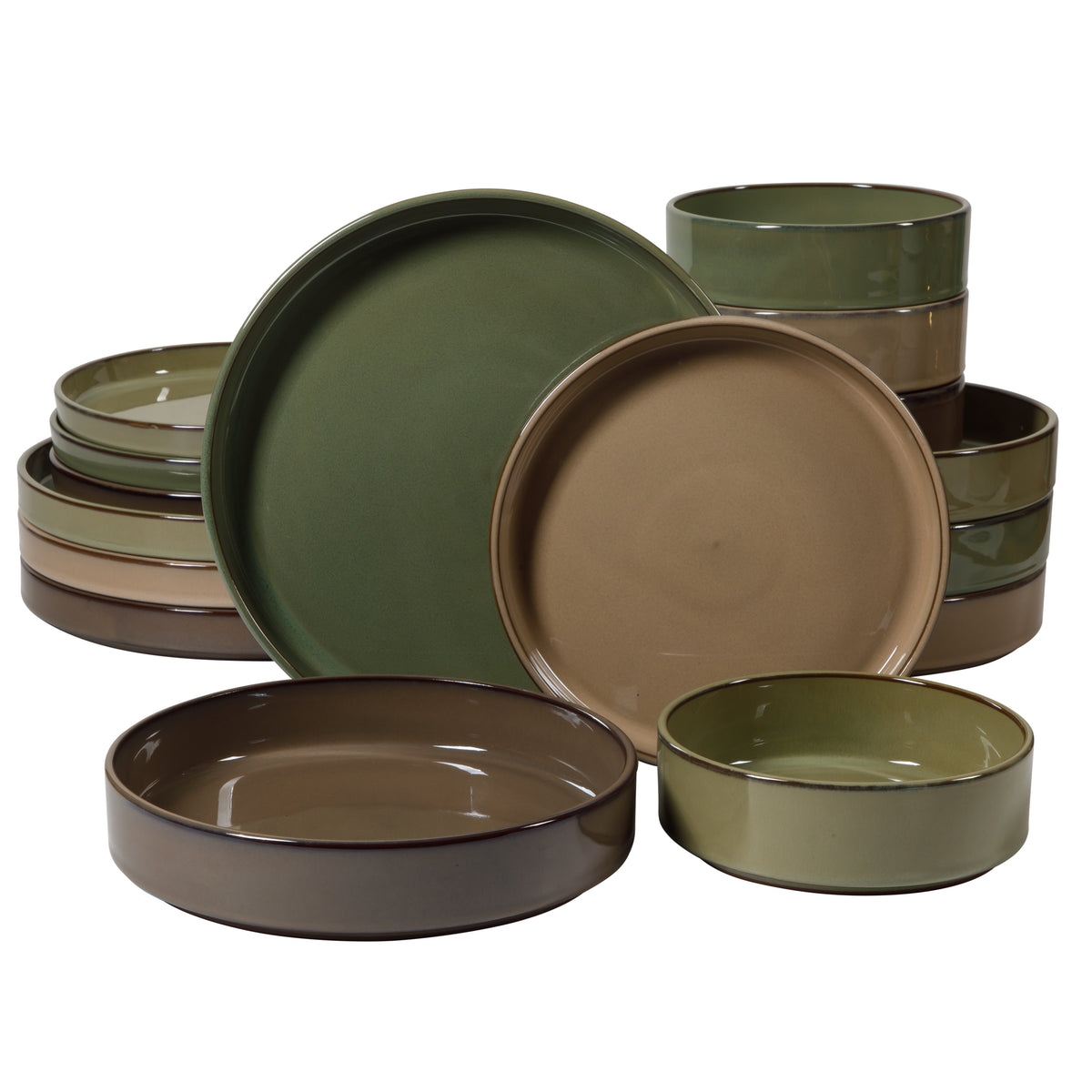 Bloomhouse - Two Time Oprah's Favorite Things WInner - Santorini Mist 16 Piece Double Bowl Terracotta Dishes Reactive Glaze Plates and Bowls Dinnerware Set - Assorted Colors - Service for 4
