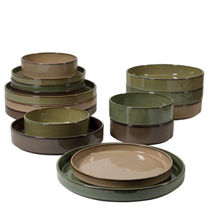 Bloomhouse - Two Time Oprah's Favorite Things WInner - Santorini Mist 16 Piece Double Bowl Terracotta Dishes Reactive Glaze Plates and Bowls Dinnerware Set - Assorted Colors - Service for 4