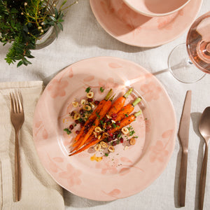 12-Piece Dinnerware Set for 4 - Hand-Painted Portuguese Stoneware - Porto Petals - Blush Pink