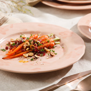 12-Piece Dinnerware Set for 4 - Hand-Painted Portuguese Stoneware - Porto Petals - Blush Pink