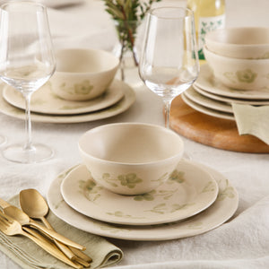 Porto Petals - 12-Piece Dinnerware Set for 4 - Hand-Painted Portuguese Stoneware, Green Orchid