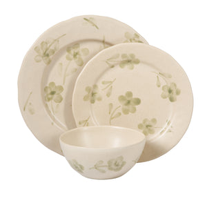 Porto Petals - 12-Piece Dinnerware Set for 4 - Hand-Painted Portuguese Stoneware, Green Orchid