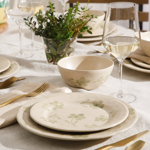 Porto Petals - 12-Piece Dinnerware Set for 4 - Hand-Painted Portuguese Stoneware, Green Orchid