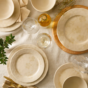 Porto Petals - 12-Piece Dinnerware Set for 4 - Hand-Painted Portuguese Stoneware, Lily Cream