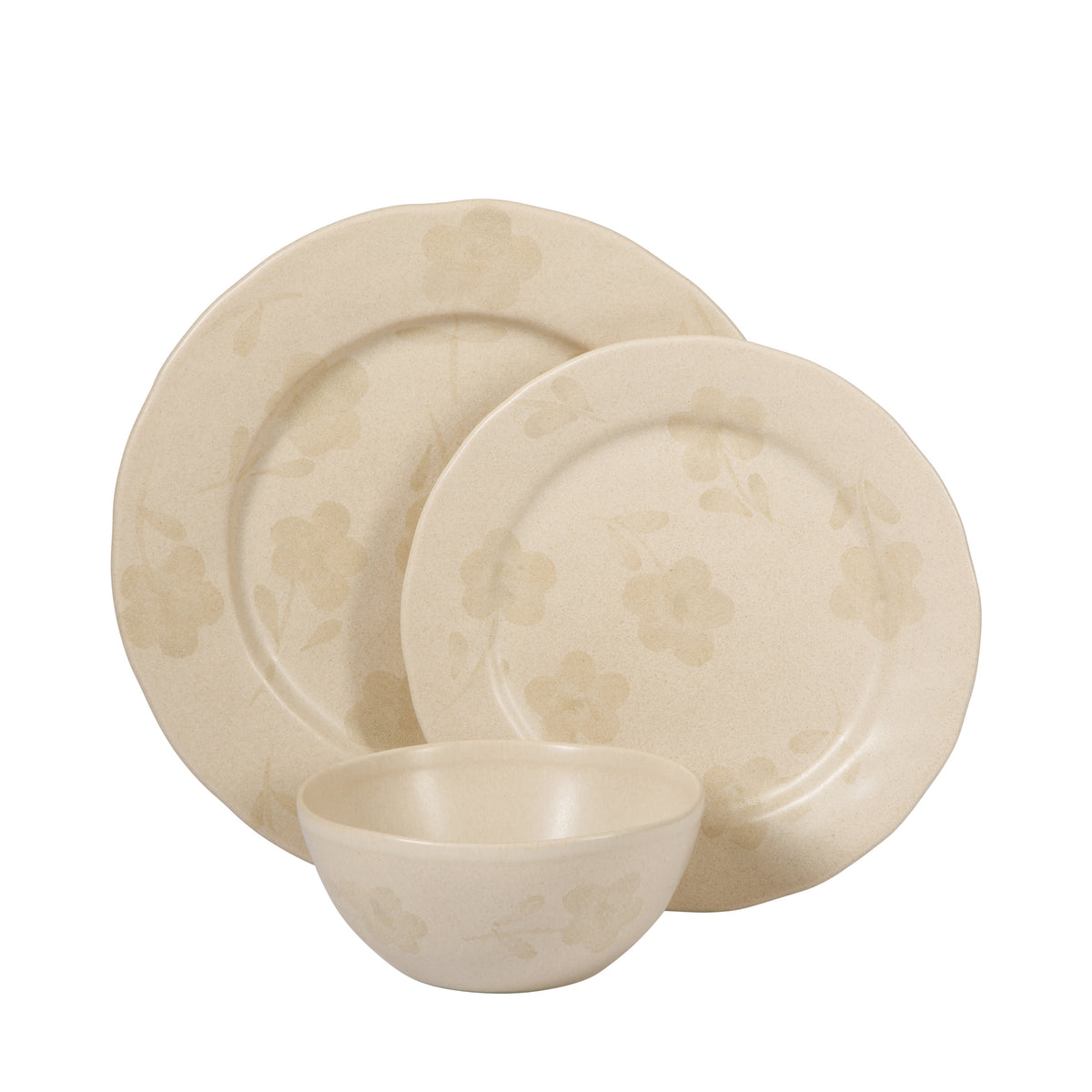 Porto Petals - 12-Piece Dinnerware Set for 4 - Hand-Painted Portuguese Stoneware, Lily Cream