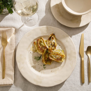 Porto Petals - 12-Piece Dinnerware Set for 4 - Hand-Painted Portuguese Stoneware, Lily Cream