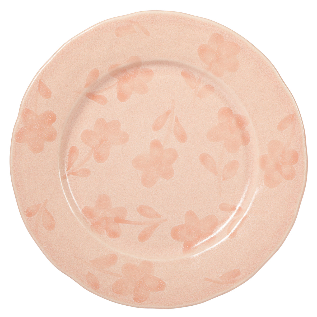 4-Piece 10.8 Inch Dinner Plate Set - Hand-Painted Portuguese Stoneware - Porto Petals - Blush Pink