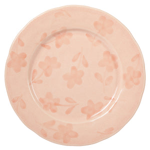 4-Piece 10.8 Inch Dinner Plate Set - Hand-Painted Portuguese Stoneware - Porto Petals - Blush Pink