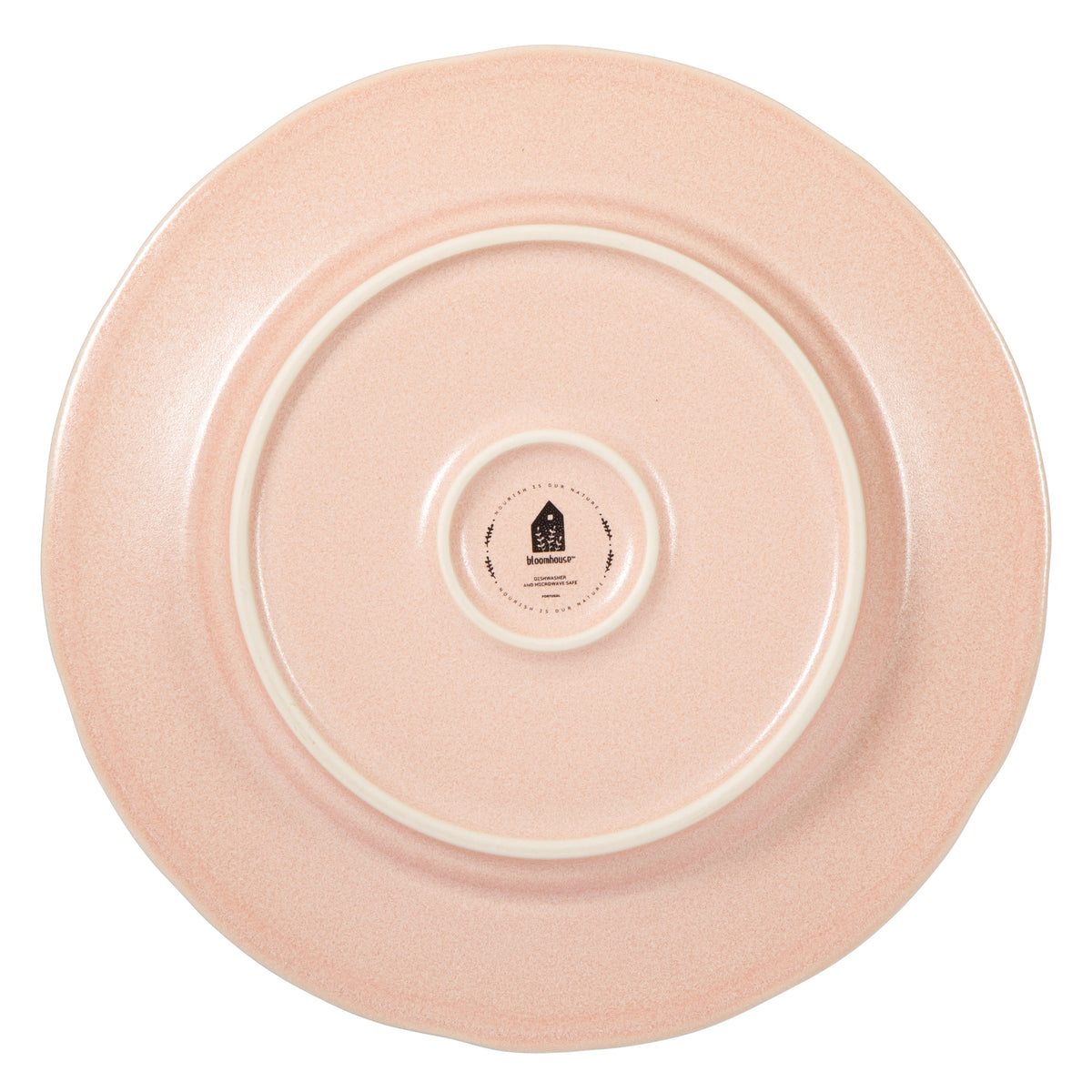 4-Piece 10.8 Inch Dinner Plate Set - Hand-Painted Portuguese Stoneware - Porto Petals - Blush Pink