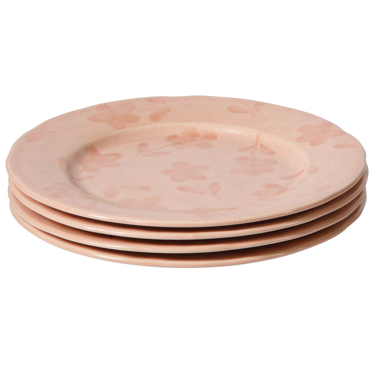 4-Piece 10.8 Inch Dinner Plate Set - Hand-Painted Portuguese Stoneware - Porto Petals - Blush Pink