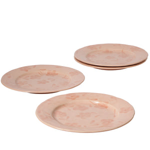 4-Piece 10.8 Inch Dinner Plate Set - Hand-Painted Portuguese Stoneware - Porto Petals - Blush Pink