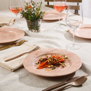 4-Piece 10.8 Inch Dinner Plate Set - Hand-Painted Portuguese Stoneware - Porto Petals - Blush Pink