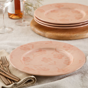 4-Piece 10.8 Inch Dinner Plate Set - Hand-Painted Portuguese Stoneware - Porto Petals - Blush Pink