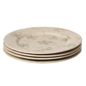 4-Piece 10.8 Inch Dinner Plate Set - Hand-Painted Portuguese Stoneware - Porto Petals - Green Orchid