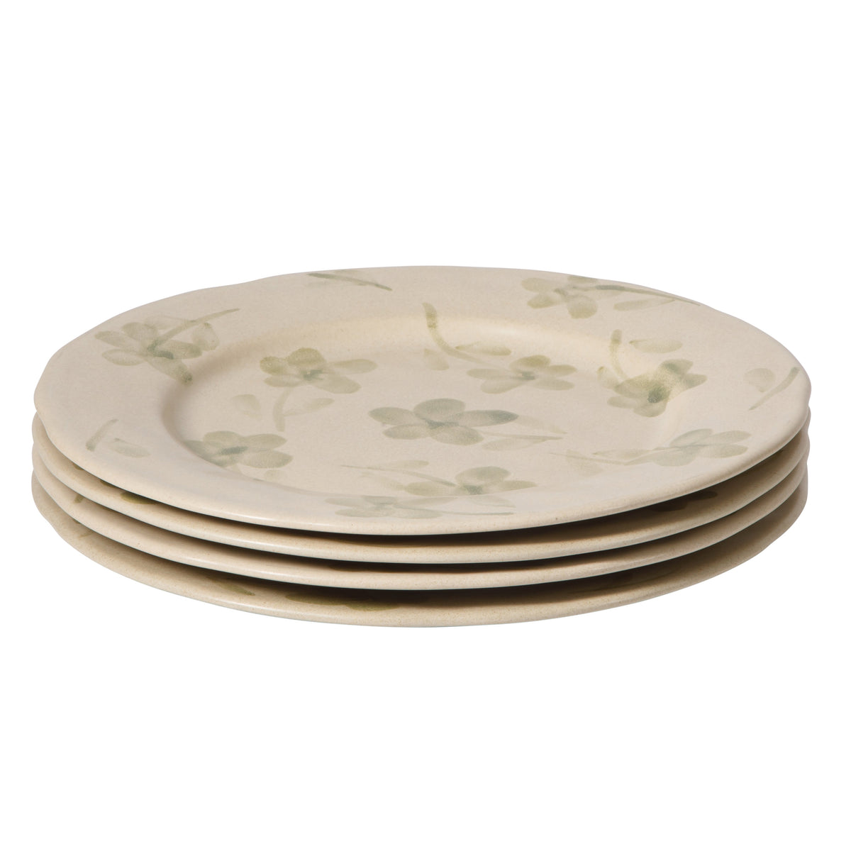 Porto Petals - 4-Piece 10.8 Inch Dinner Plate Set - Hand-Painted Portuguese Stoneware, Green Orchid