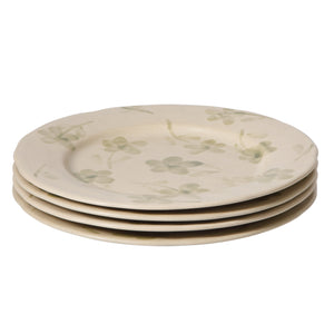 Porto Petals - 4-Piece 10.8 Inch Dinner Plate Set - Hand-Painted Portuguese Stoneware, Green Orchid