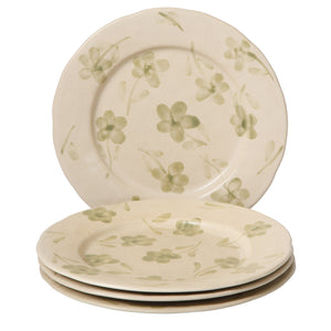 Porto Petals - 4-Piece 10.8 Inch Dinner Plate Set - Hand-Painted Portuguese Stoneware, Green Orchid