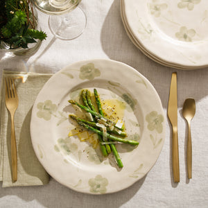 Porto Petals - 4-Piece 10.8 Inch Dinner Plate Set - Hand-Painted Portuguese Stoneware, Green Orchid