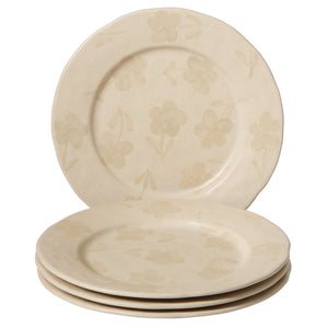 Porto Petals - 4-Piece 10.8 Inch Dinner Plate Set - Hand-Painted Portuguese Stoneware, Lily Cream