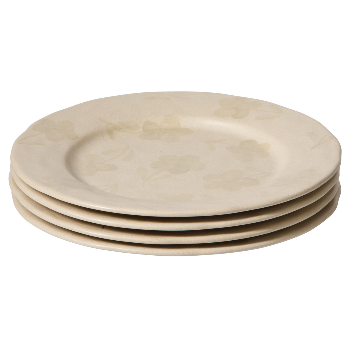 4-Piece 10.8 Inch Dinner Plate Set - Hand-Painted Portuguese Stoneware - Porto Petals - Lilly Cream