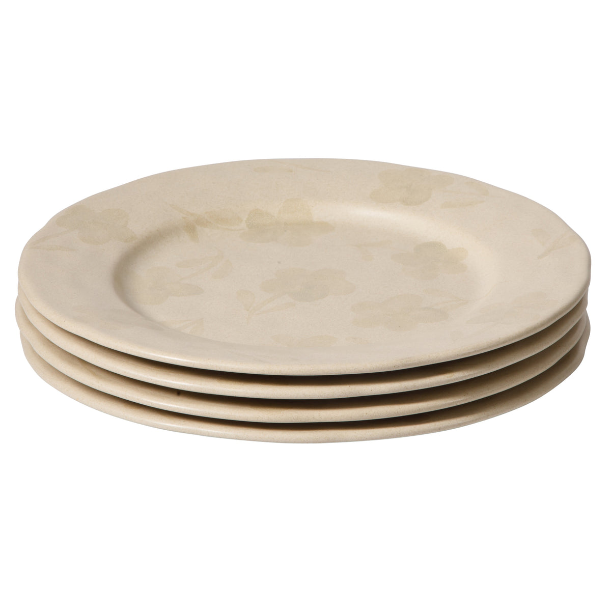 Porto Petals - 4-Piece 10.8 Inch Dinner Plate Set - Hand-Painted Portuguese Stoneware, Lily Cream